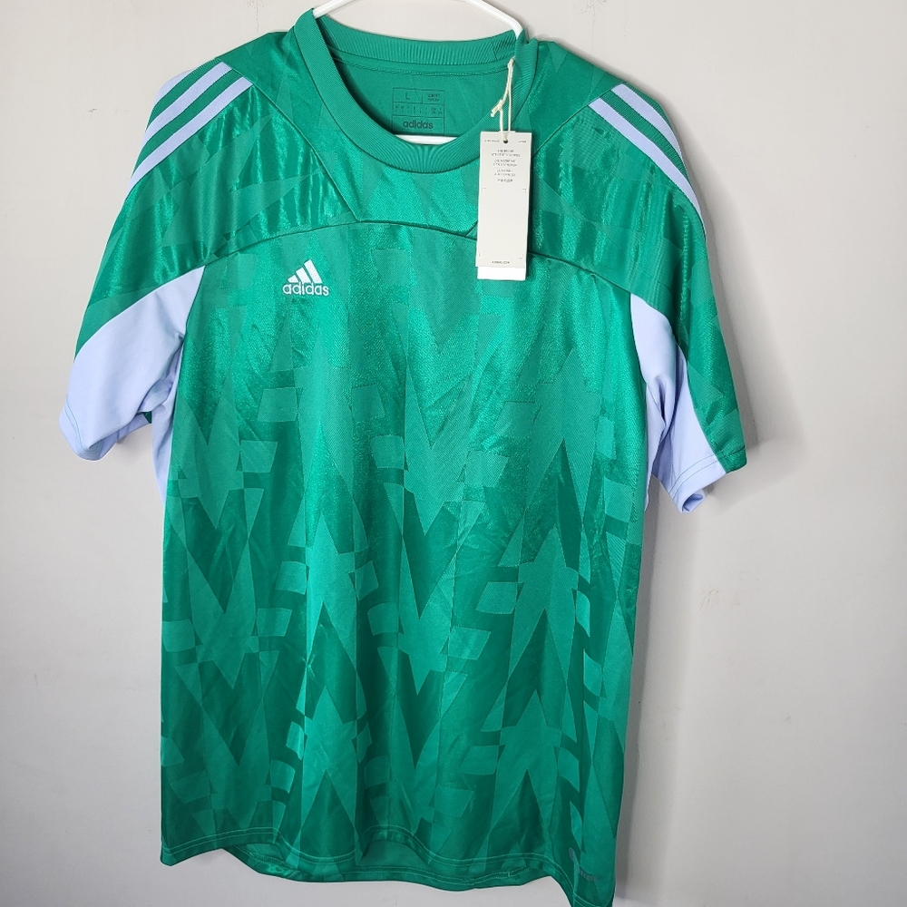 Adidas Tiro Home Jersey in Court Green and Blue Dawn NWT Size Large